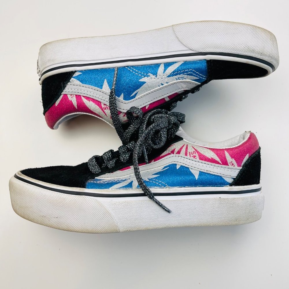 VANS Old Skool Platform Metallic Pink/Blue Black Sneakers Size 5.5 - Picture 2 of 10
